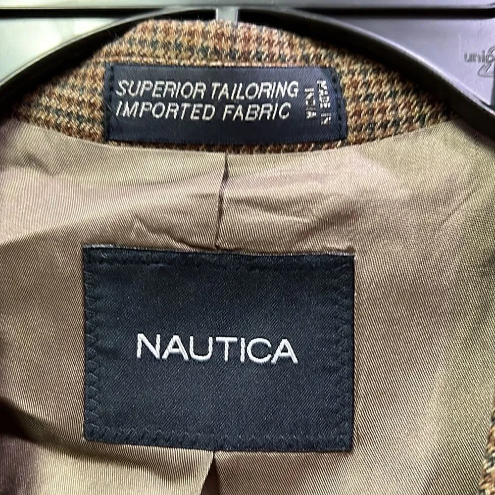 Handsome Nautica Men’s 40R Brown & Grey 100% Wool Sport Coat